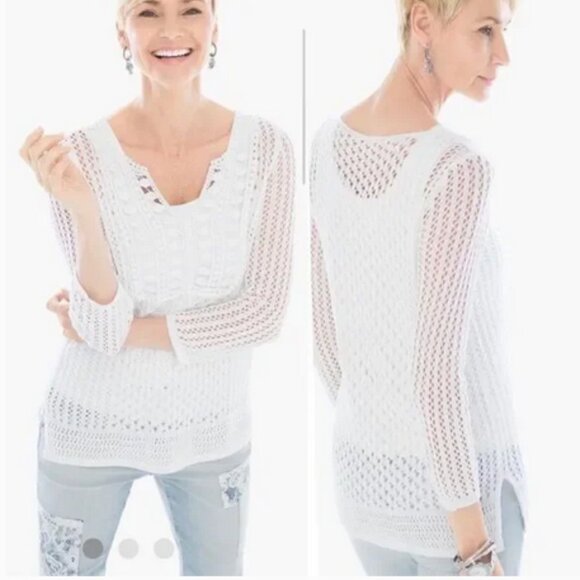 Chico's Crochet Detail Jamie Pullover Sweater New - Picture 1 of 16